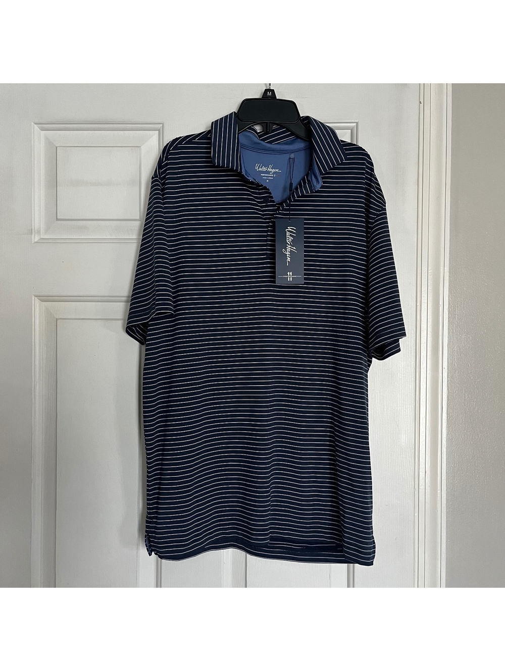 Walter Hagen P11 Classic Stripe Polo Shirt Mens Medium Navy White